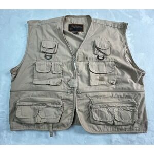 RIO BRAVO Mens‎ XL VEST Zip Front Cotton Poly Blend Tan Lots of POCKETS